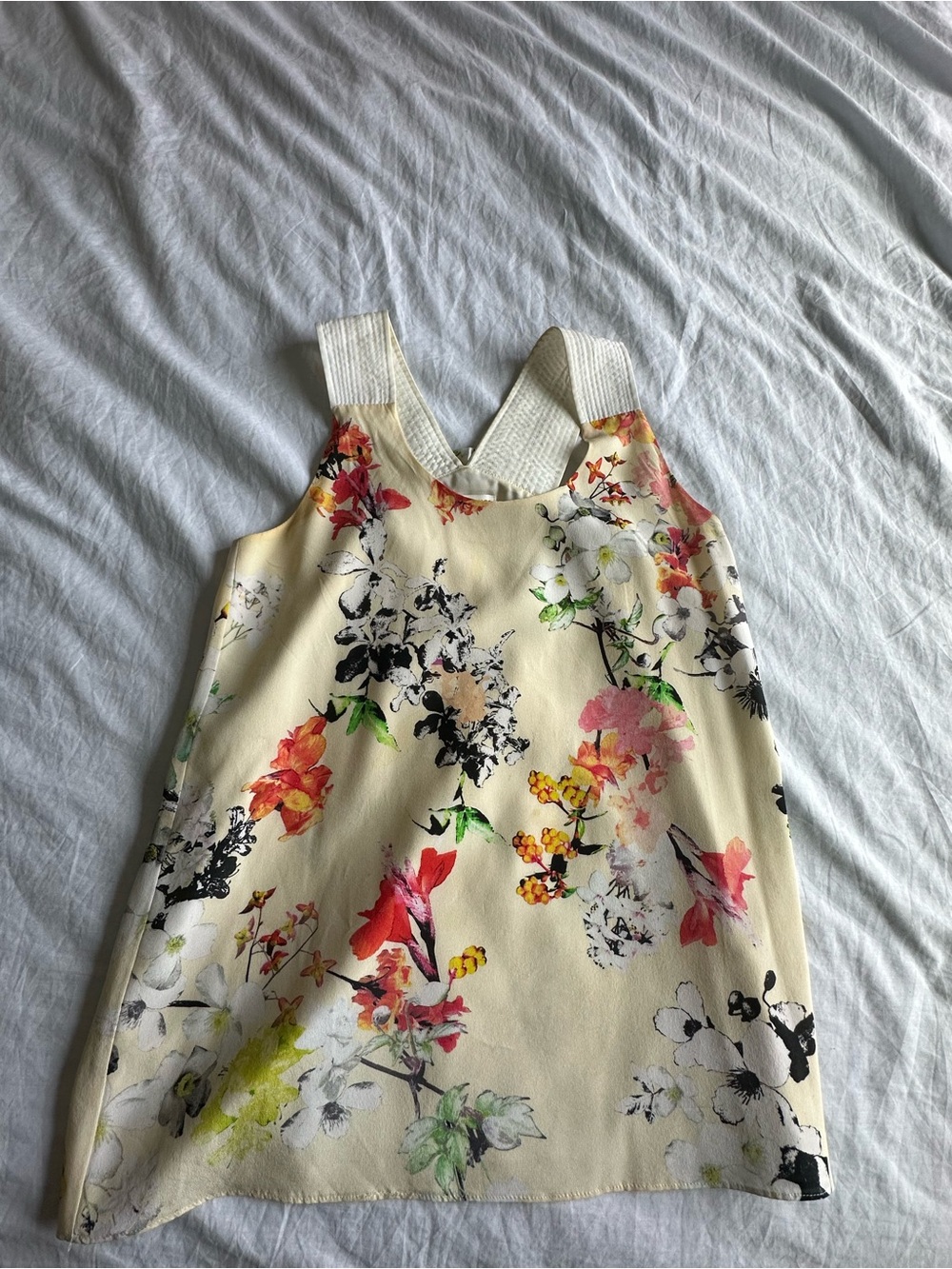 Club Monaco Cream Floral V-Neck Dress Top